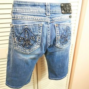 Miss Me Bermuda Jean Shorts w Pocket Bling